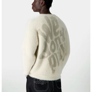 HWA Human With Attitude fuzzy boxy sweater with We Don’t Play on back XXL